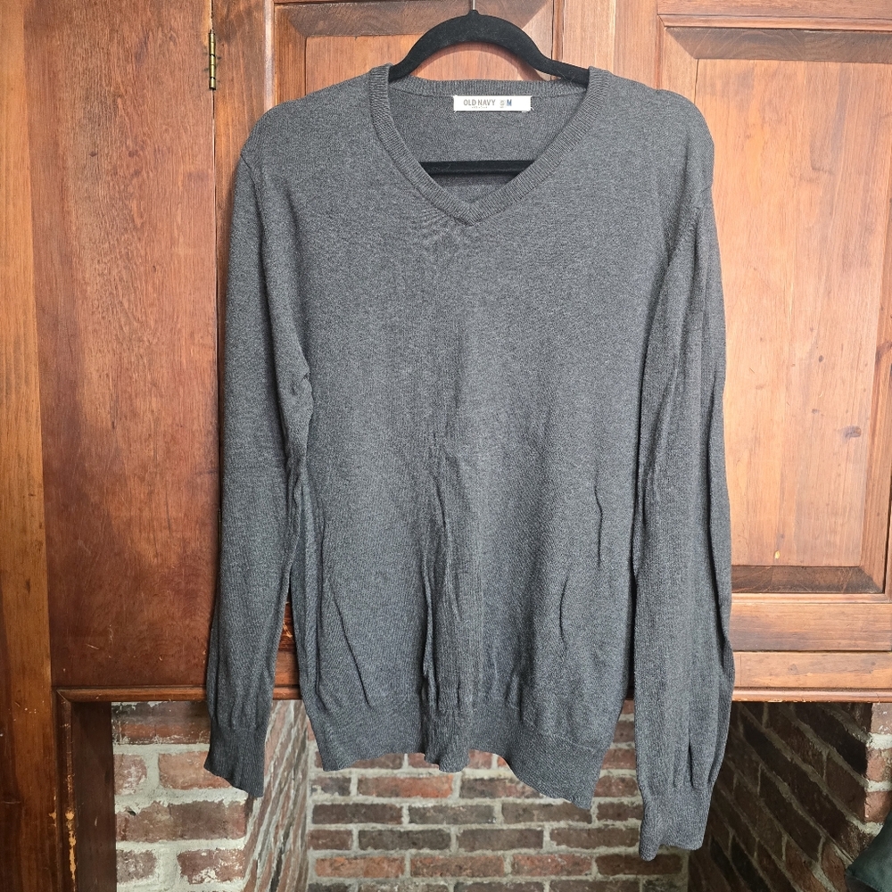 Old Navy 100% Cotton V-Neck Grey Sweater - Medium